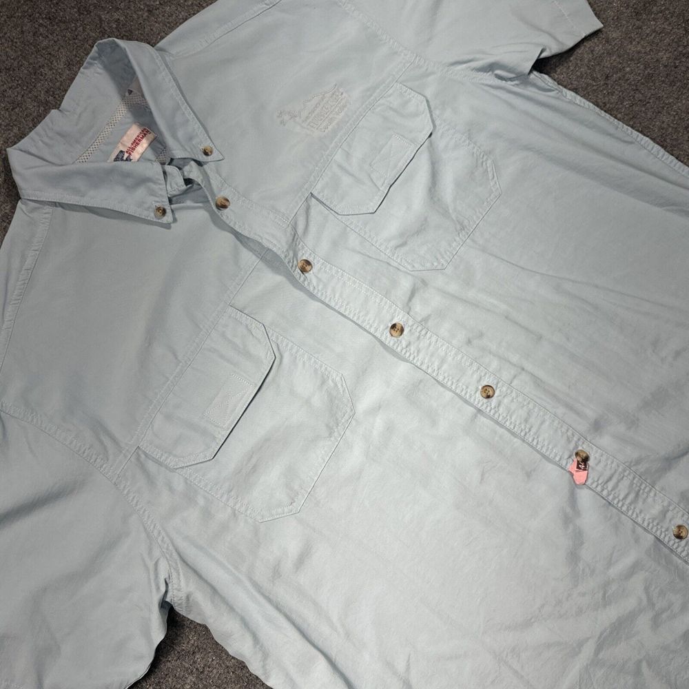 All American Fisherman Blue Men Button Up‎ Short Sleeve Fishing Boating Beach